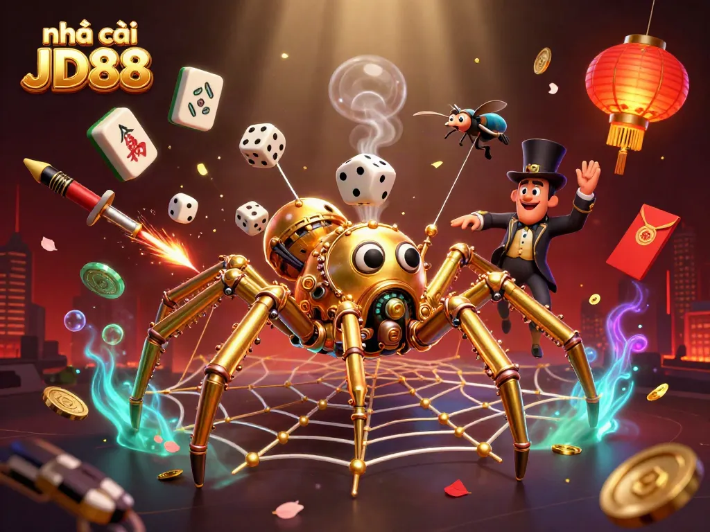 Engage with the dynamic world of nhà cái JD88 as a golden spider weaves a web of fortune and fun.