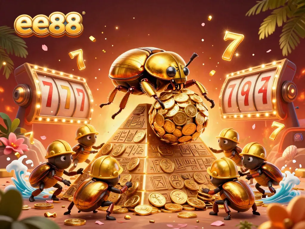 Experience ee88's casino thrills with a golden dung beetle rolling prize coins.
