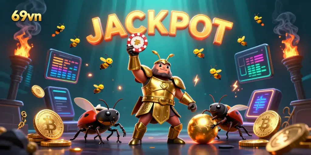 Experience thrilling jackpot moments with 69vn in a vibrant casino scene showcasing victory and excitement.