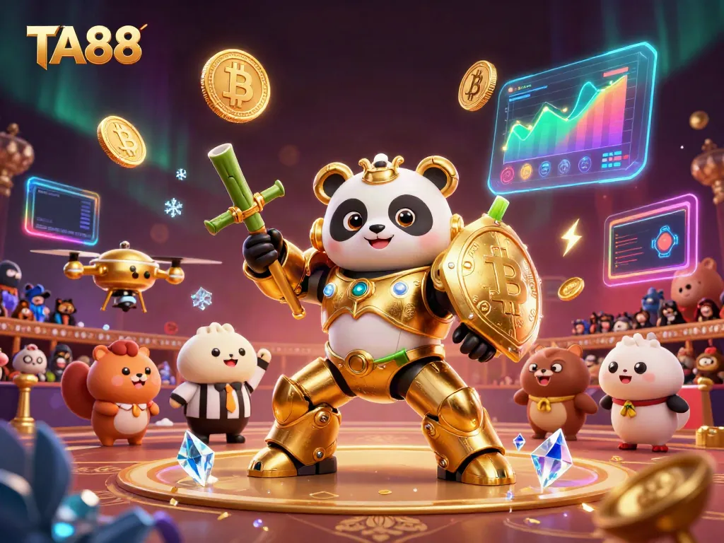 Experience TA88 excitement with a dynamic 3D casino illustration featuring a panda in a mech suit.