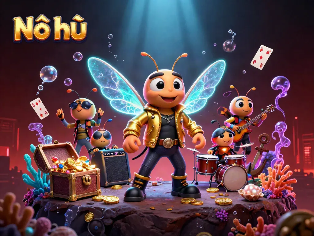 Spin for jackpot riches with Nổ hũ in a neon-lit, dynamic casino scene.