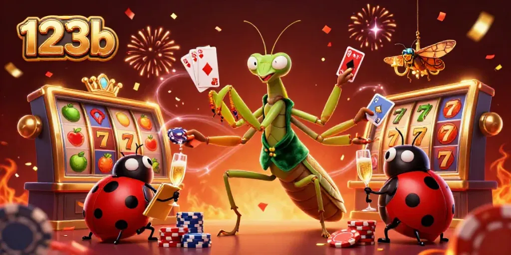 Experience thrilling casino action with the vibrant 123b gaming illustration featuring unique characters.