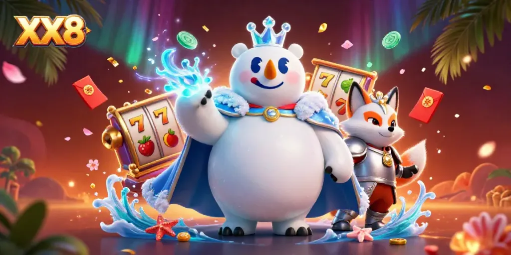 Experience the thrill of winning with XX8 as cartoon characters play amidst electrifying casino elements.