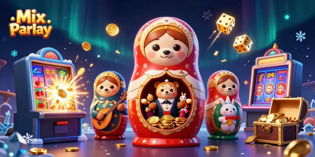 Experience the thrilling Mix Parlay moments with 3D bears and casino classics erupting in excitement.