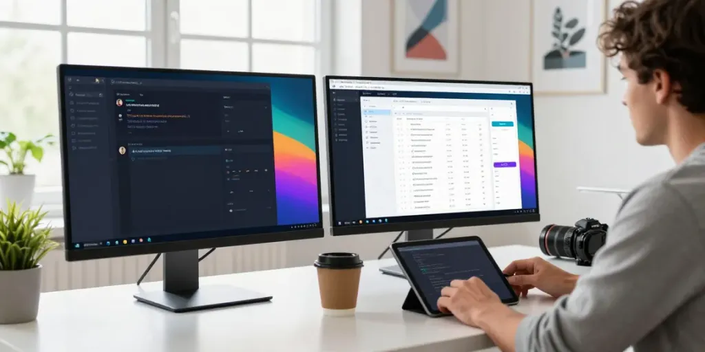 Developer using a WordPress support ticket plugin in a modern workspace