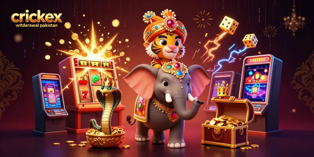 Experience the excitement of crickex withdrawal pakistan with a vibrant 3D casino scene filled with gold, slots, and thrill.