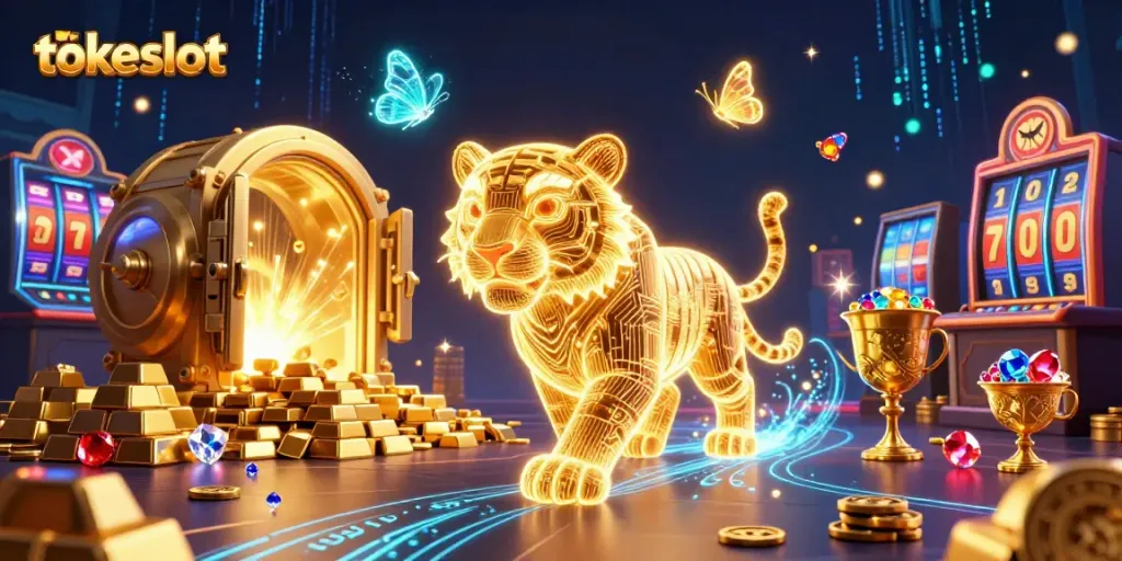 Gamer menjelajahi platform tokeslot dengan berbagai permainan kasino menarik dan visual yang memukau.