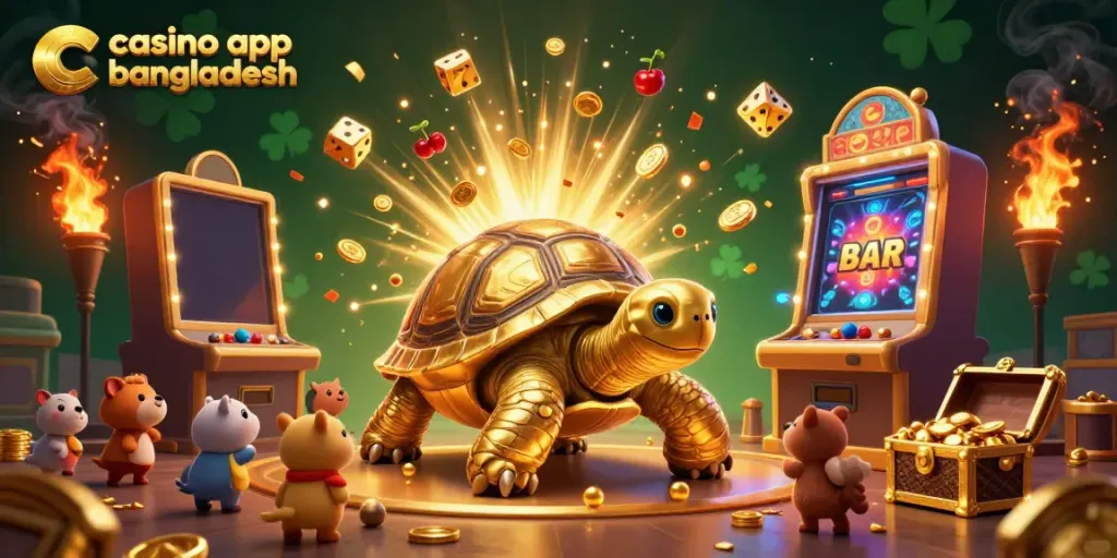Experience thrilling gameplay with the casino app bangladesh, featuring a colorful pinball machine tortoise and exciting game elements.