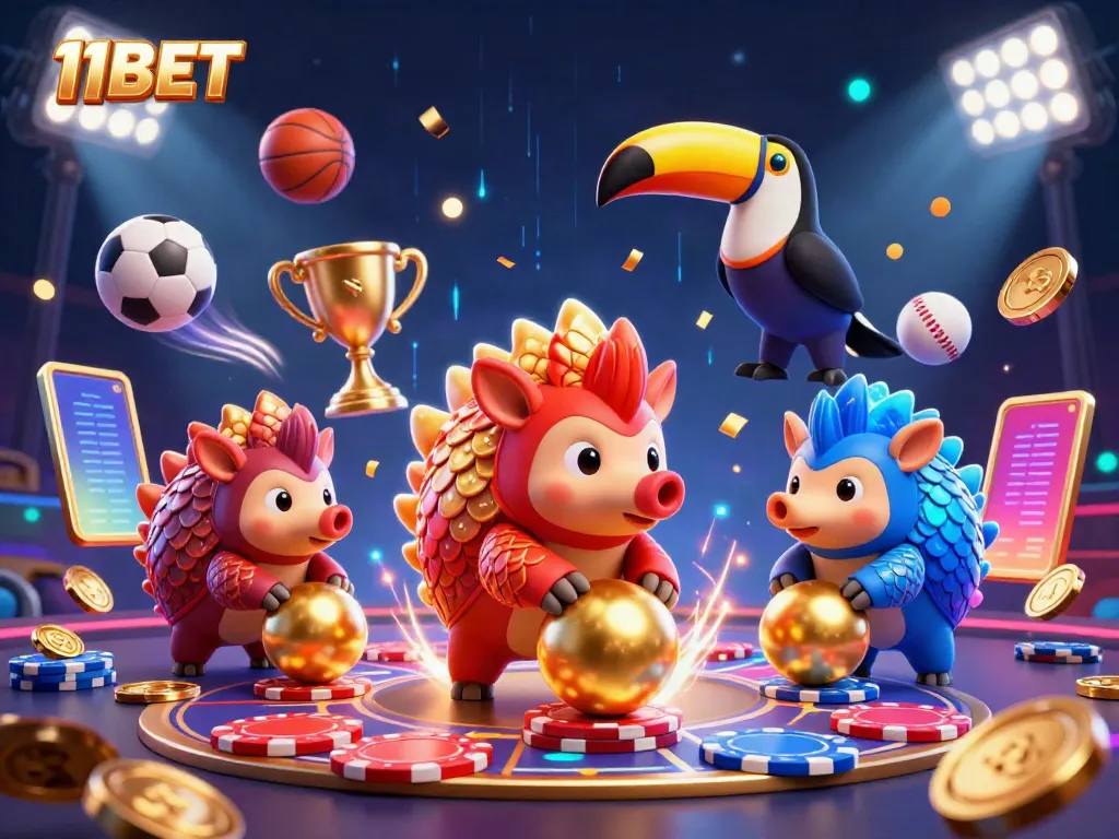 Engage in thrilling gameplay with 11BET as pangolins roll into golden balls among poker chips.