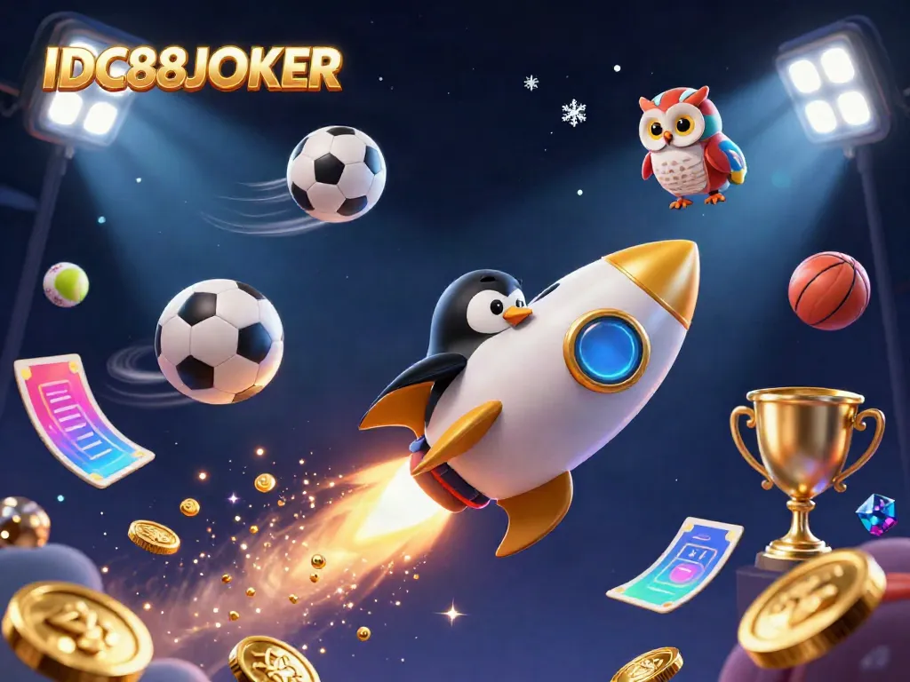 Experience explosive gameplay with IDC88JOKER as a golden penguin creative ignites casino excitement.