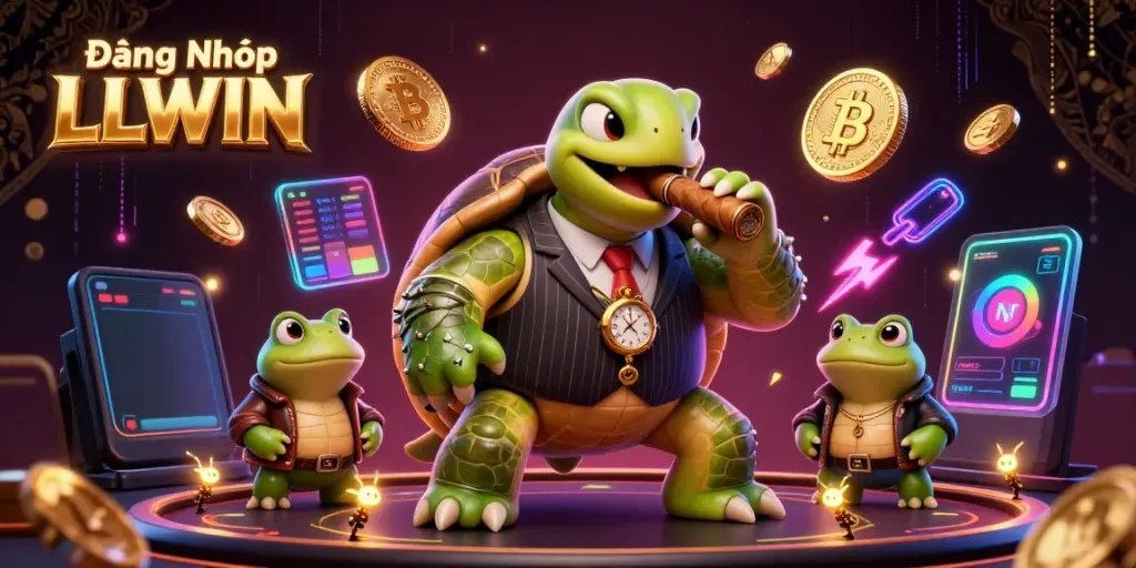 Access Đăng Nhập LLWIN with our vibrant casino-themed 3D illustration featuring unique characters.