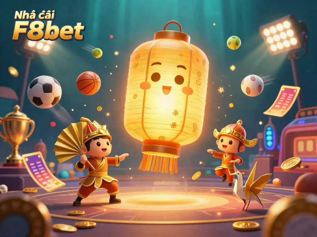 Engage with Nhà cái F8bet's thrilling casino gameplay in this vibrant 3D illustration.
