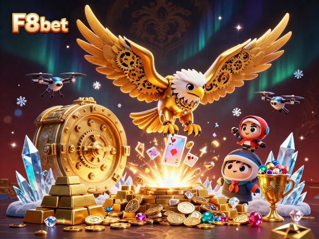 Experience thrilling adventures with F8 bet through a vibrant, action-packed casino scene.