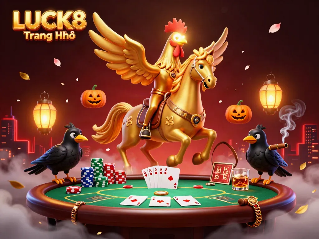Experience the thrilling LUCK8 Trang Chủ casino scene with a golden rooster character and immersive gaming elements.