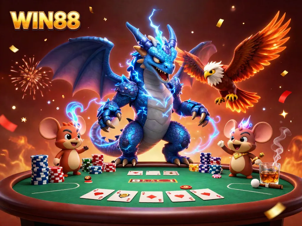 Win88 showcases thrilling casino action with vibrant characters and dynamic gaming elements.