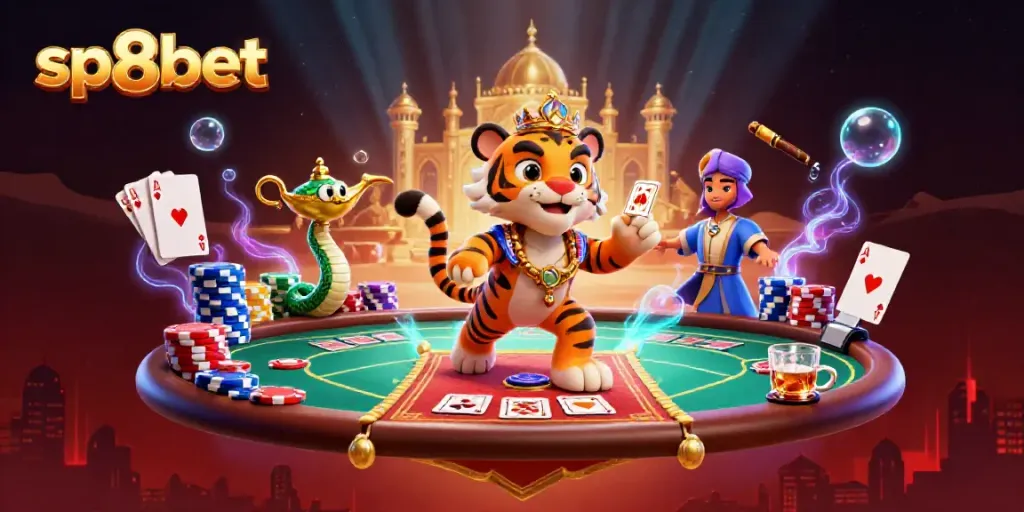 Experience thrilling gaming adventures with sp8bet in this vibrant casino illustration.