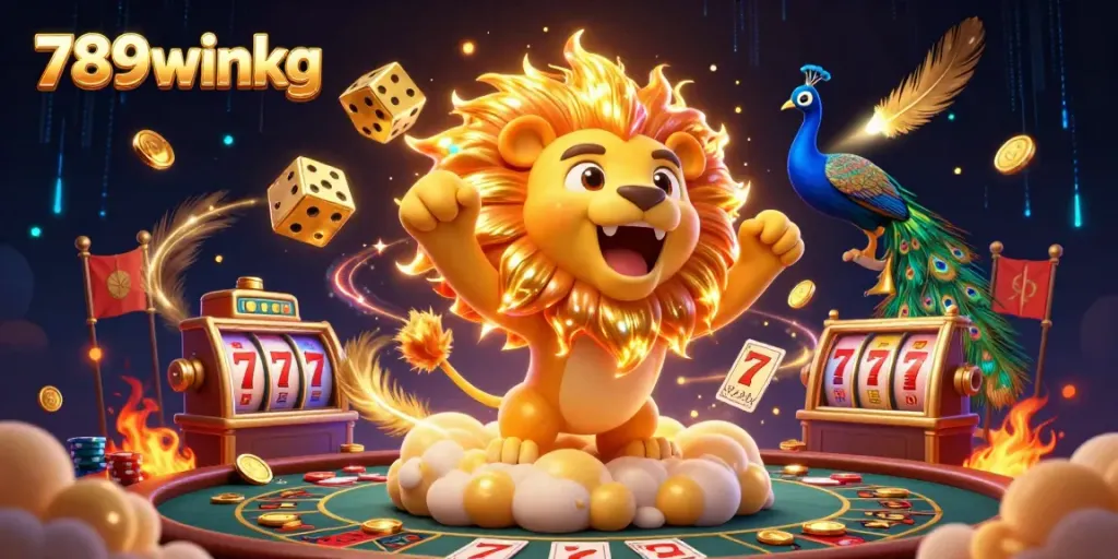 Experience thrilling gambling excitement with 789winkg's vibrant online casino scene showcasing slot machines and dynamic characters.