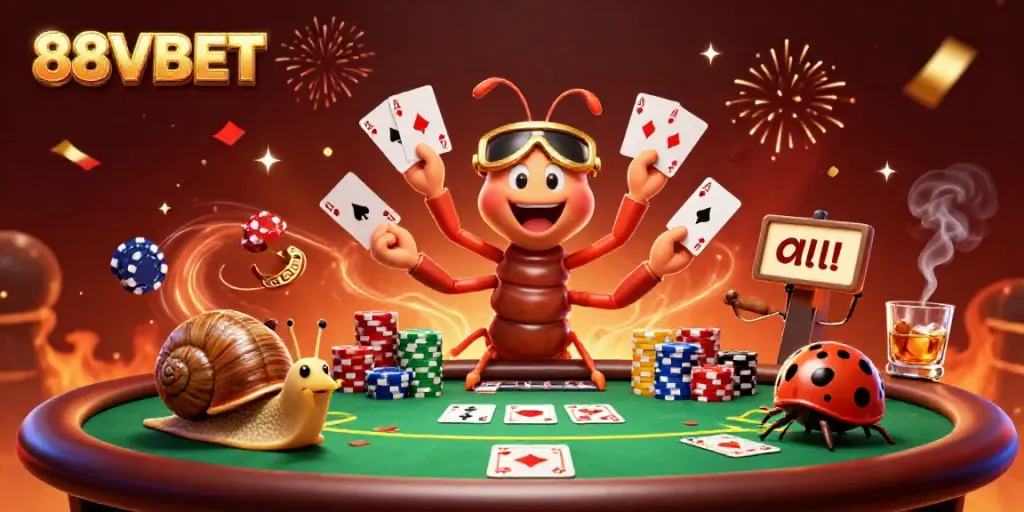 Experience excitement with 88VBET as a vibrant millipede dealer entertains at a poker table.