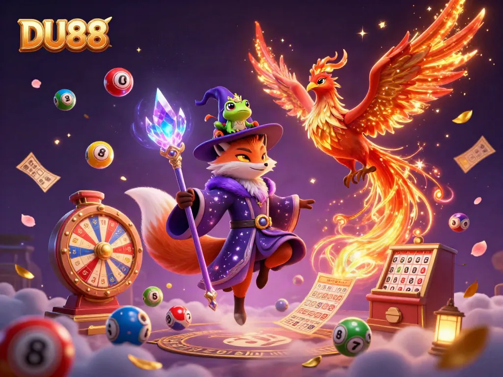 Engage in gaming excitement with DU88 featuring a mystical fox wizard and a fiery phoenix.