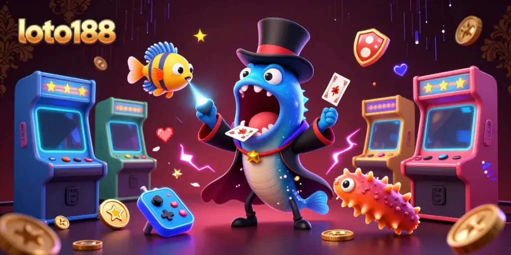 Experience thrilling lotto188 entertainment with a magical deep-sea casino scene featuring a performing eel and anglerfish.