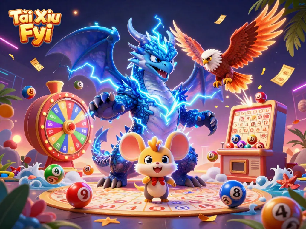 Engage in thrilling gameplay with Tài Xỉu Fyi featuring dynamic characters and vibrant gambling elements.