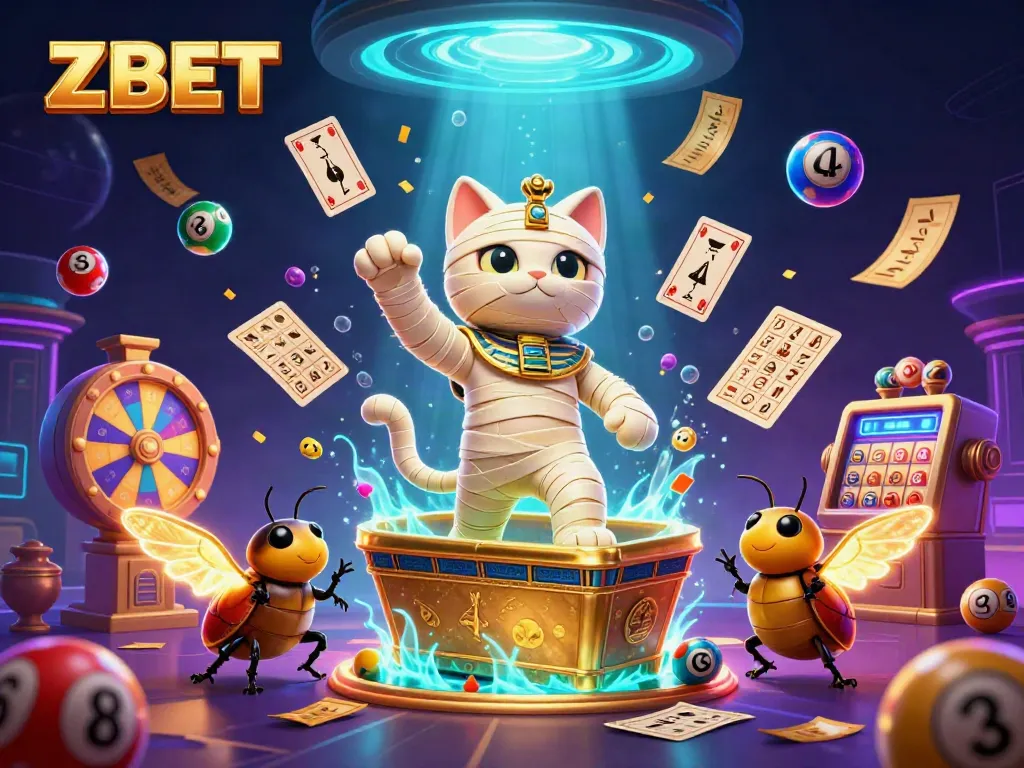 Engage with ZBET's vibrant Egyptian-themed casino scene featuring joyous moments of fun and excitement.