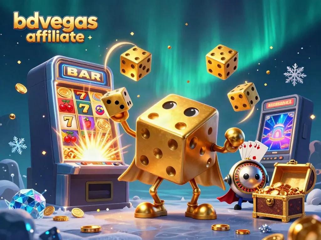 Experience winning with bdvegas affiliate as the golden dice golem promotes exciting casino games.