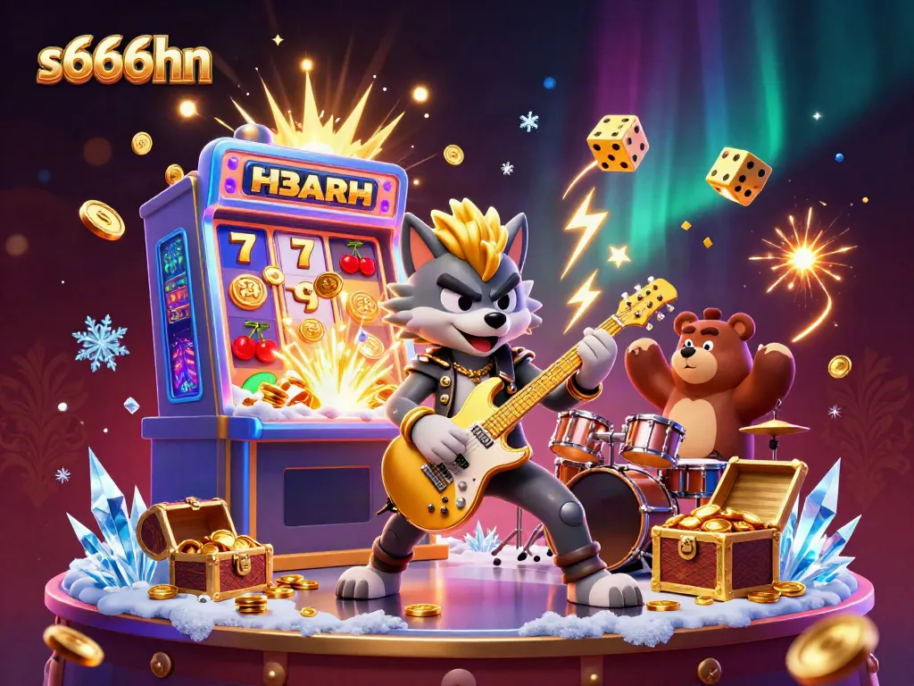 Experience the vibrant energy of s666hn with a rock star wolf and jackpot excitement on stage.