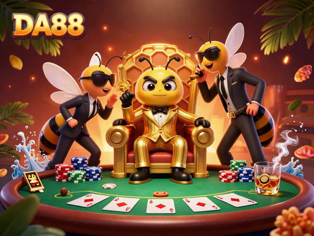 Engage in thrilling poker with DA88 as bumblebee mob boss and his bodyguards dominate the scene.