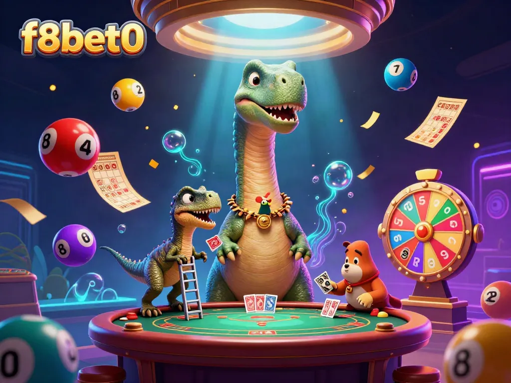 Engage with f8bet0 in an exhilarating casino scene featuring dynamic characters and vibrant gambling elements.