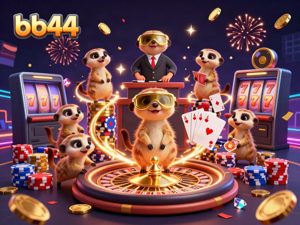 Join the lively meerkats at bb44 casino, where golden coins and cards dance in the air.