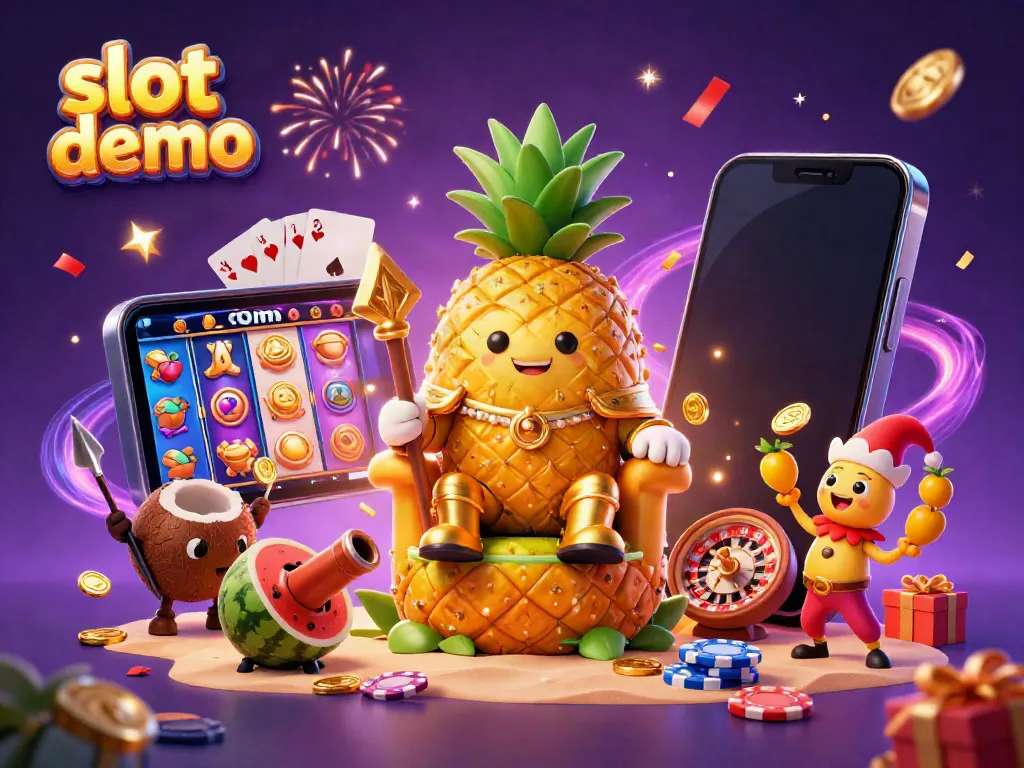 Spin exciting slot demo games with the golden pineapple king and cannon in a vibrant casino setting.