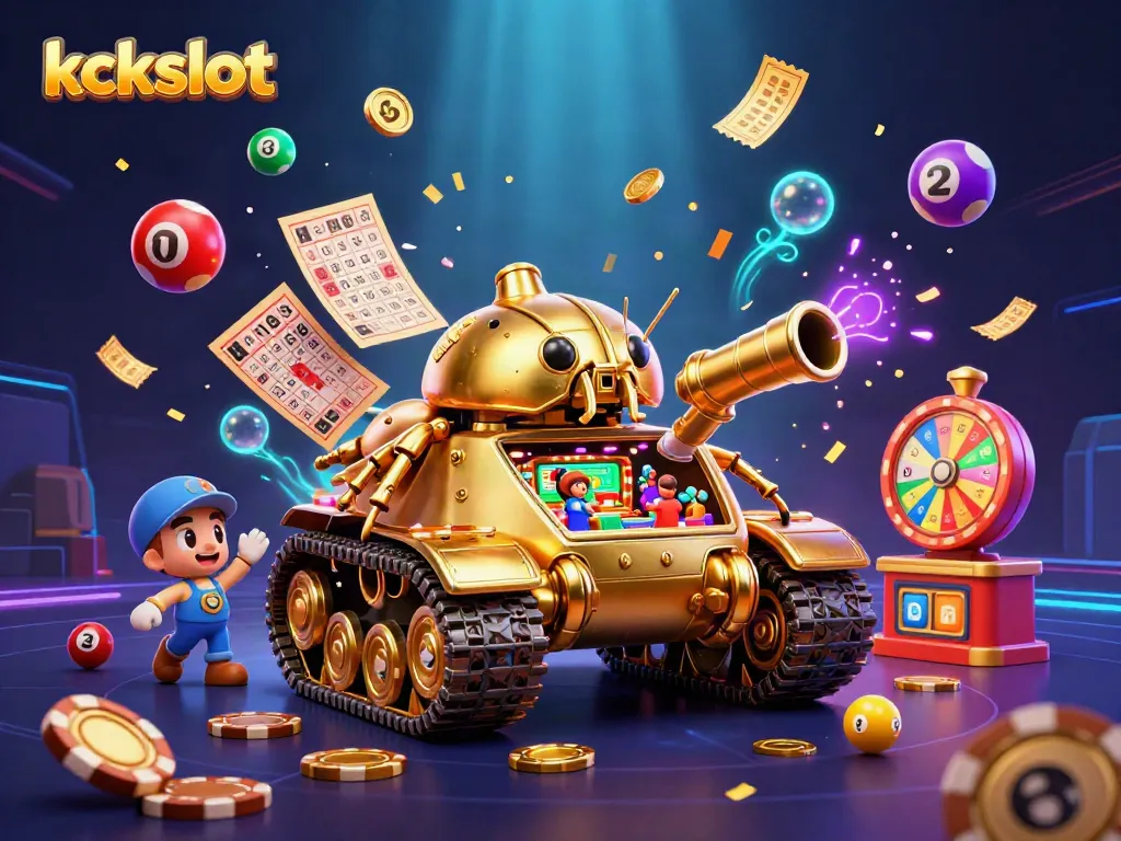 Kckslot membawa pengalaman permainan kasino mini dalam gambar menarik dengan tokoh tank keong emas.