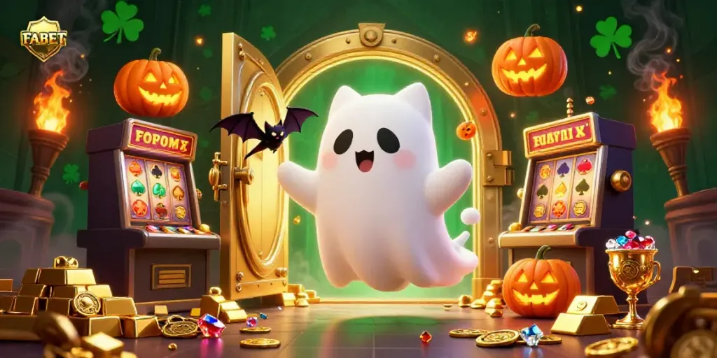 Experience thrilling gameplay at FABET's haunted casino with ghostly characters and treasures.