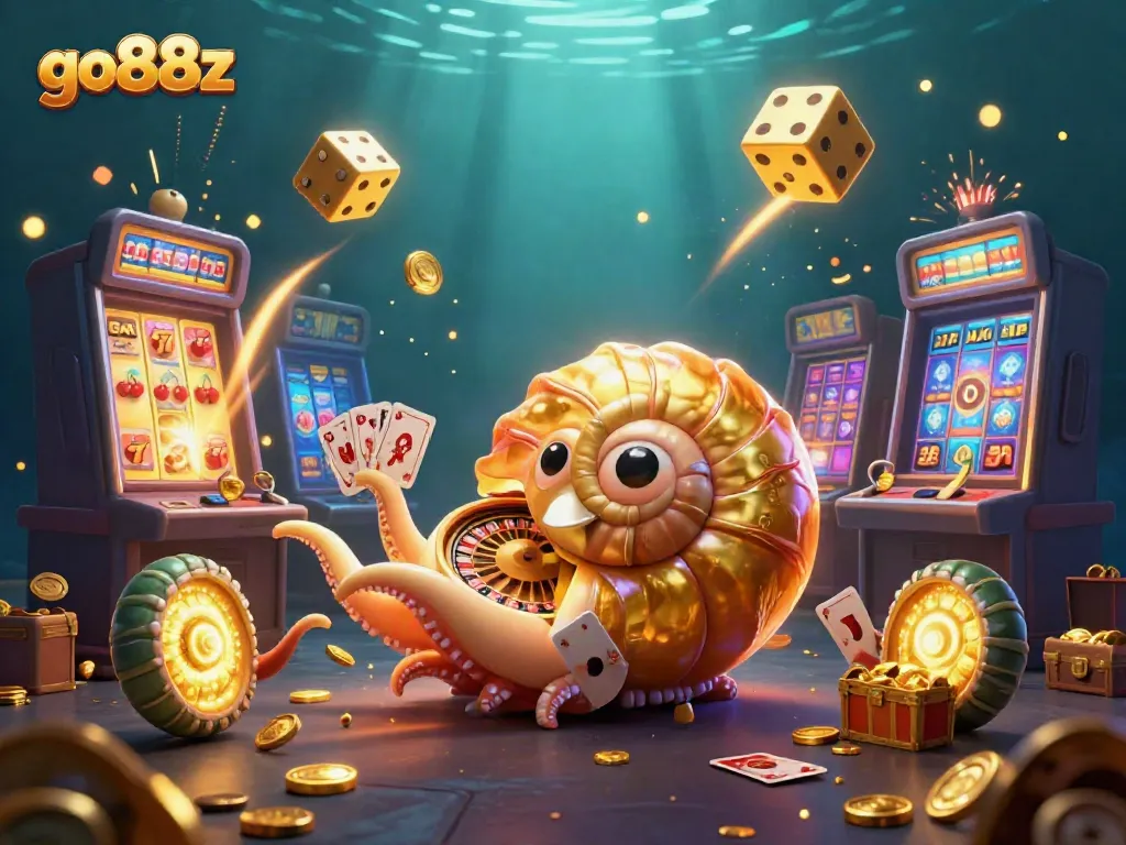Experience excitement at go88z's online casino with a vibrant scene of giant nautilus and jackpot delights.