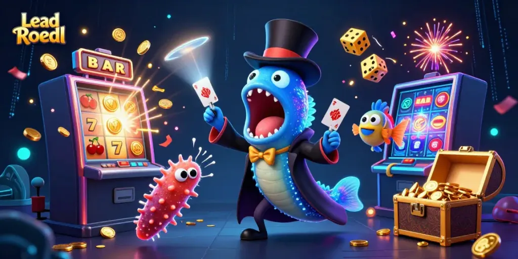 Experience the magic of gambling with Lead Roedl in a vibrant underwater scene featuring interactive casino elements.