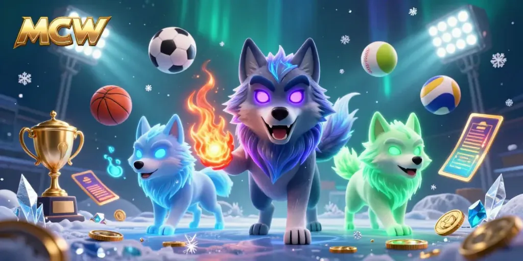 Engage with MCW's exciting betting experience featuring dynamic sports elements and ghostly wolves.