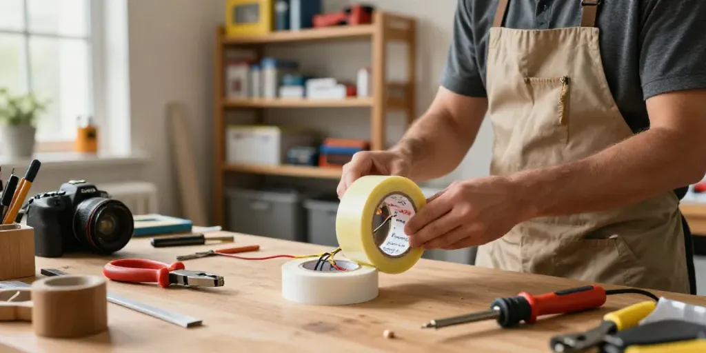 Craftsman applying Super33 vinyl electrical tape in a DIY workshop