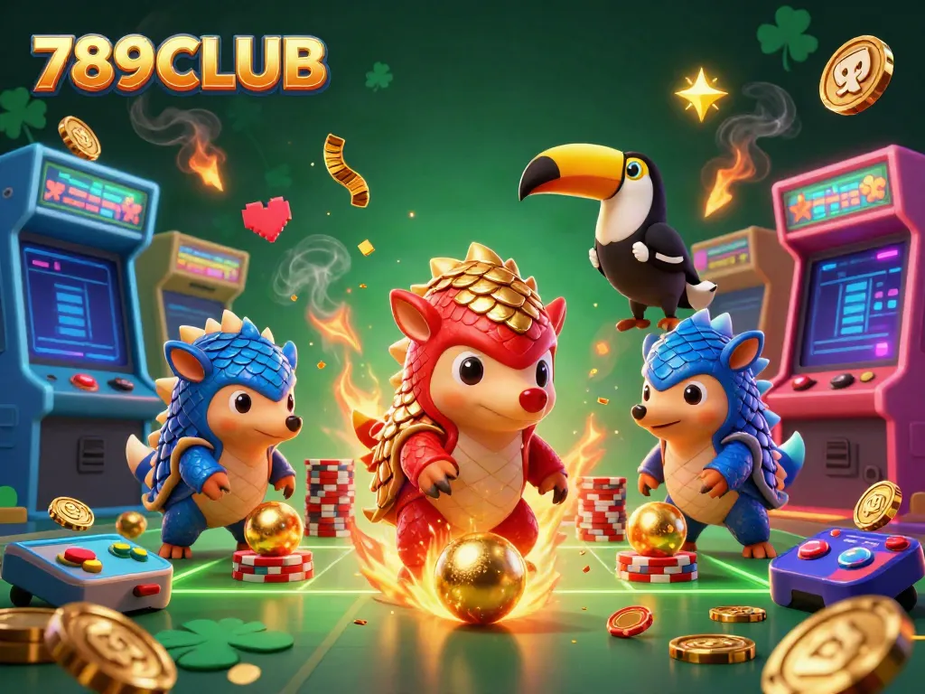Engaging scene depicting rival pangolins competing in a 789CLUB-themed game environment filled with vibrant casino elements.