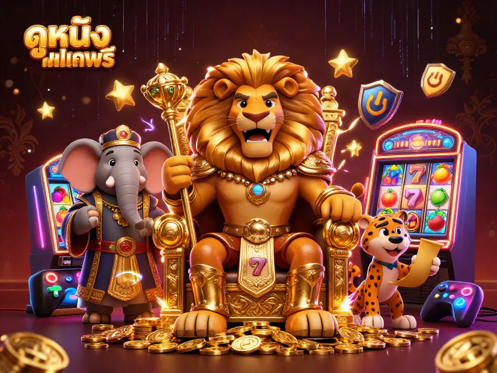 Engage in thrilling ดูหนังออนไลน์ฟรี experiences with vibrant digital casino elements featuring iconic characters in a rich, lively setting.