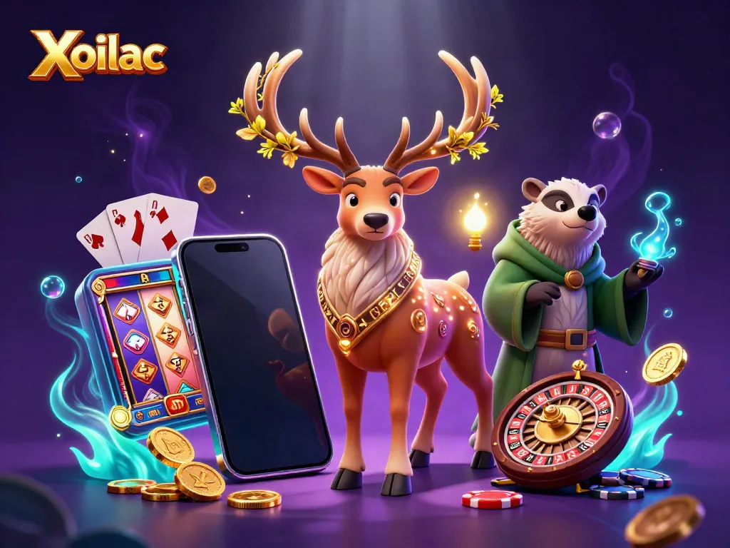 Xoilac engages players with a vibrant casino scene featuring a magical druid and gaming elements.