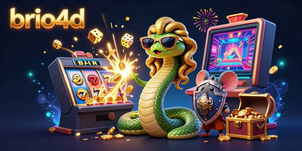 Experience seamless gaming with brio4d as Medusa and a warrior mouse celebrate a jackpot win.