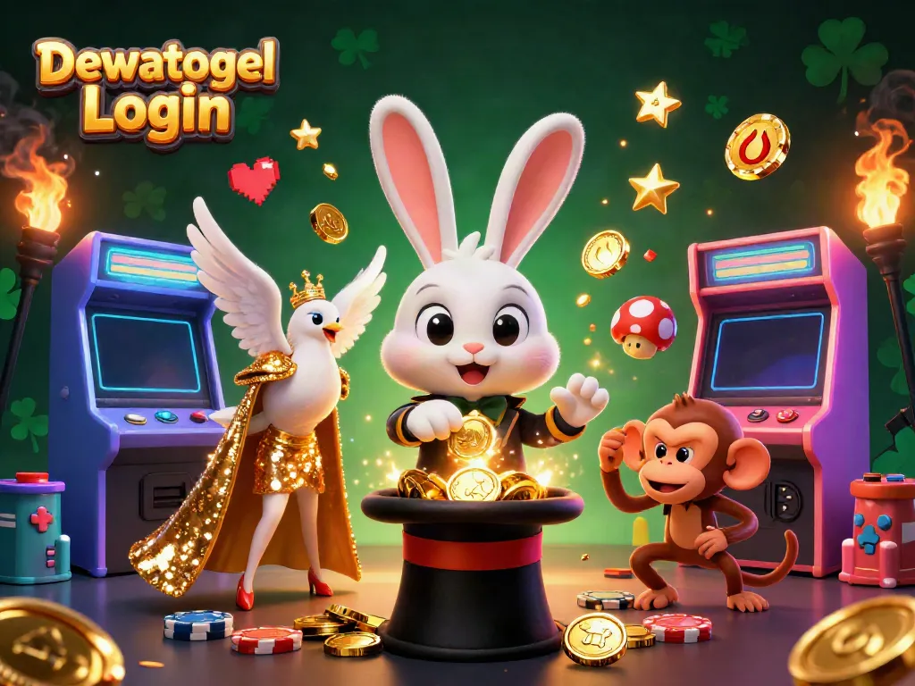 Experience Dewatogel Login with an exciting illustration of a whimsical casino scene.