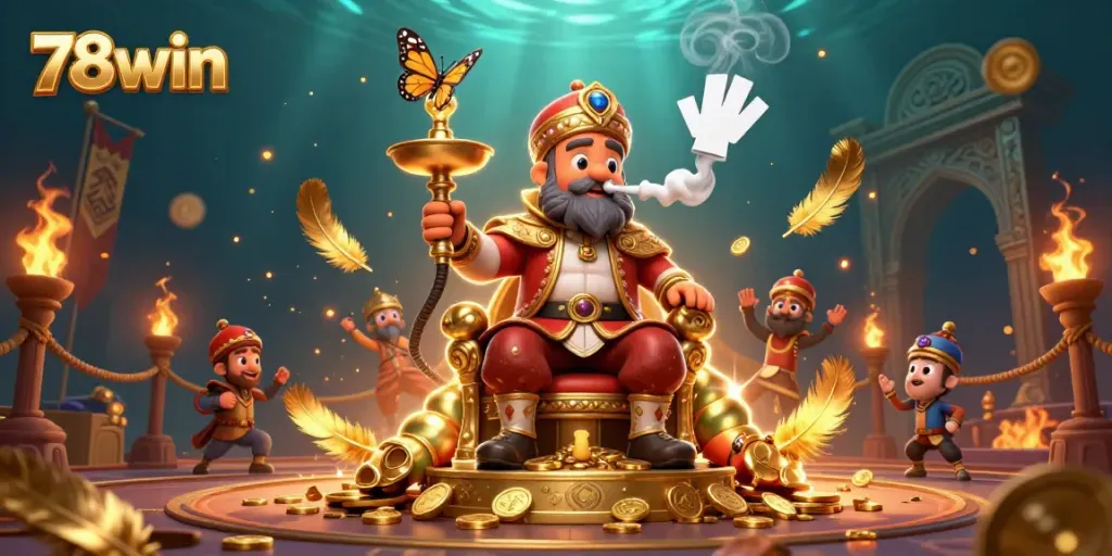 Engage with the seamless experience at 78win's dynamic illustrated casino scene featuring vibrant characters.