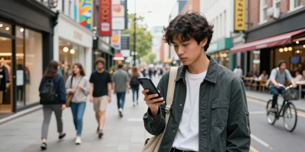 Gaya hidup urban dengan paristoto, orang muda mengenakan pakaian modis di jalan kota yang ramai.