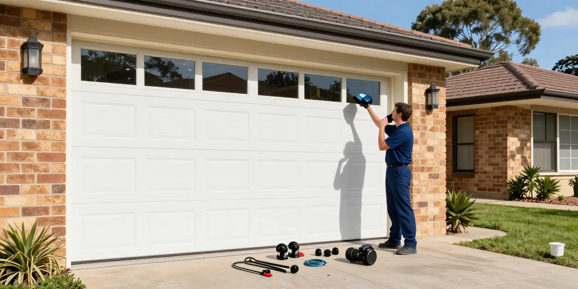 Technician providing garage door services in my area on a sunny day in Perth.