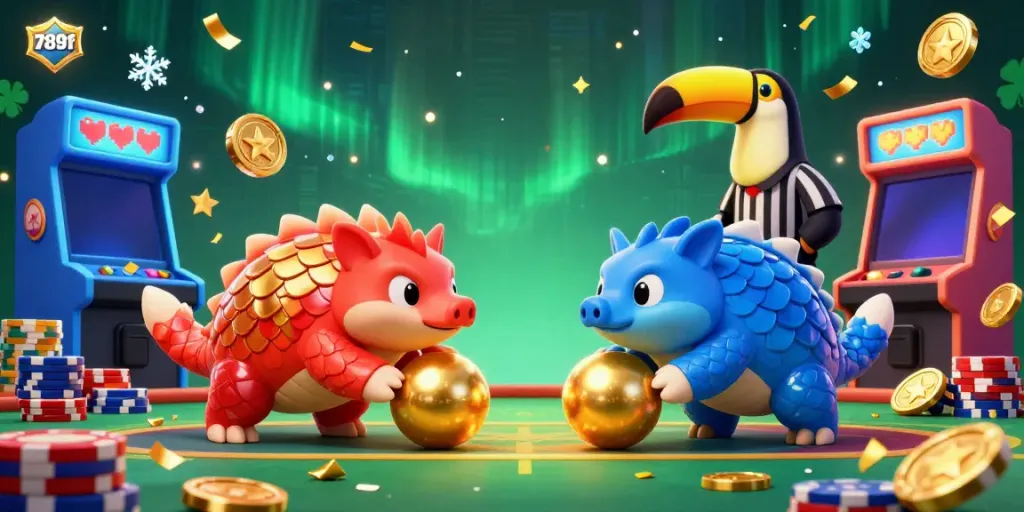 Engage in thrilling competition with the lively pangolins at 789f, showcasing an exciting casino scene.